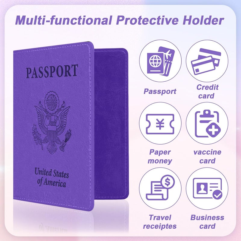 Linsuminn Passport Holder for Travel, 2 PCS Passport Holder, Travel Passport Holders Must Haves for Women Men, Pink and Purple Passport Cover Passport Wallet Case Holders for Travel Cruise Ship Essentials Gifts - Image 4